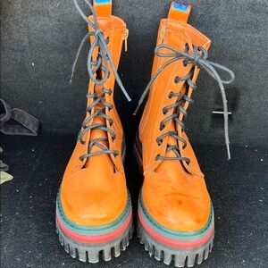 FARM Rio Lug Boot in Tan with Embroidered Back